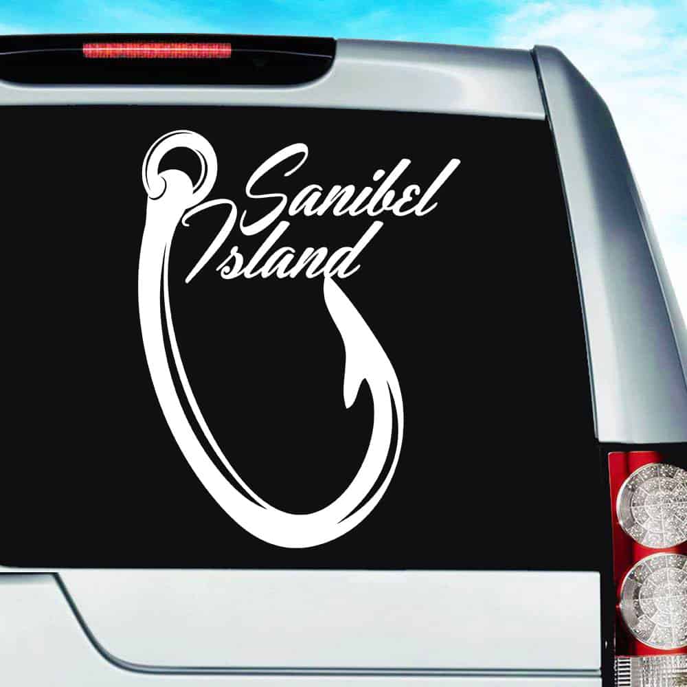 Sanibel Island Florida Fishing Hook Vinyl Car Window Decal Sticker