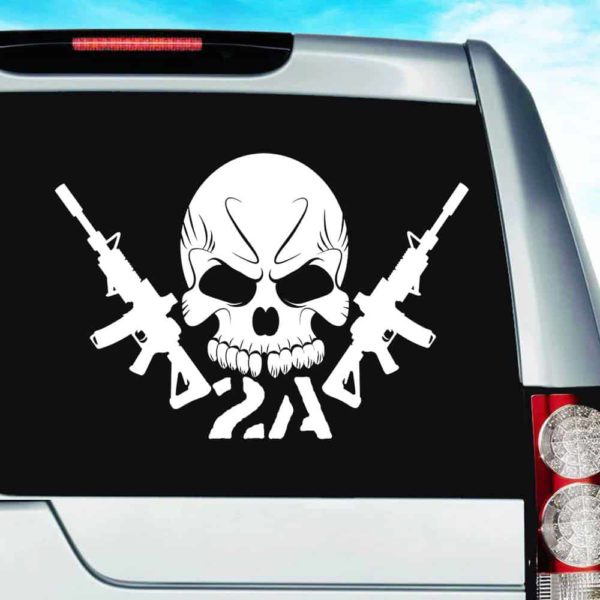 Second Amendment Skull Machine Guns 2 Vinyl Car Window Decal Sticker