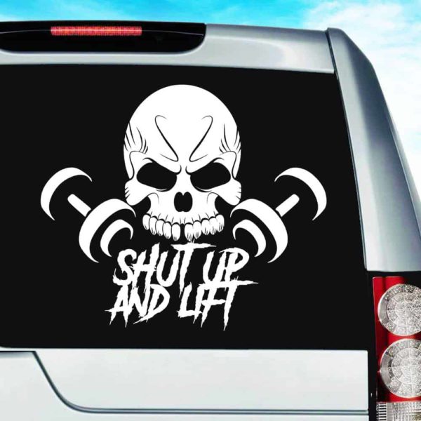 Shut Up And Lift Skull Dumbbells_1 Vinyl Car Window Decal Sticker