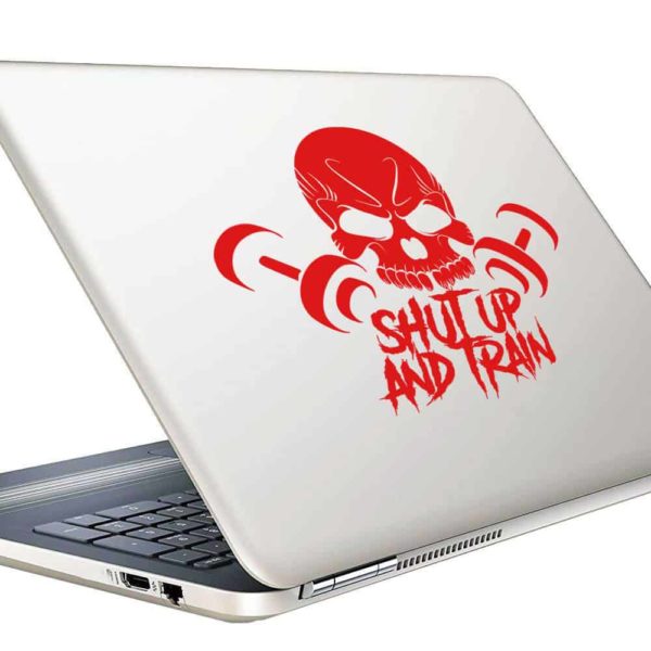 Shut Up And Train Skull Dumbbells_1 Vinyl Laptop Macbook Decal Sticker