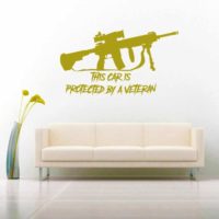 This Car Is Protected By A Veteran Machine Gun Vinyl Wall Decal Sticker