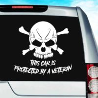This Car Is Protected By A Veteran Skull Vinyl Car Window Decal Sticker