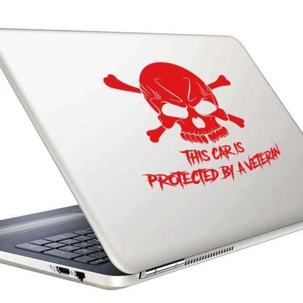 This Car Is Protected By A Veteran Skull Vinyl Laptop Macbook Decal Sticker