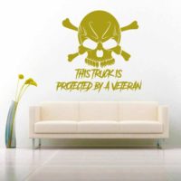 This Truck Is Protected By A Veteran Skull Vinyl Wall Decal Sticker