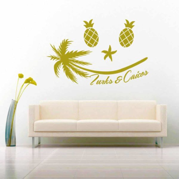 Turks And Caicos Tropical Smiley Face Vinyl Wall Decal Sticker