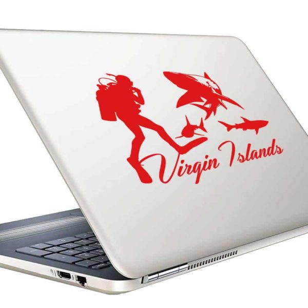 Virgin Islands Scuba Diver With Sharks Vinyl Laptop Macbook Decal Sticker