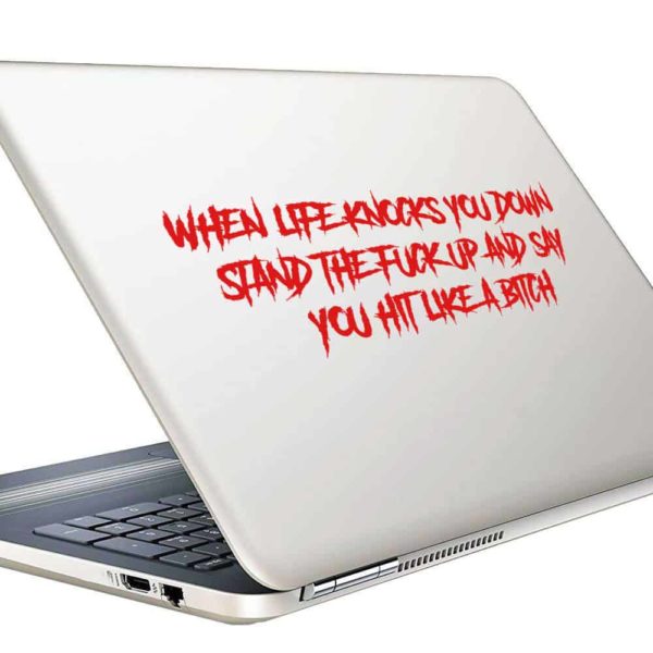 When Life Knocks You Down Stand The Fuck Up And Say You Hit Like A Bitch Vinyl Laptop Macbook Decal Sticker